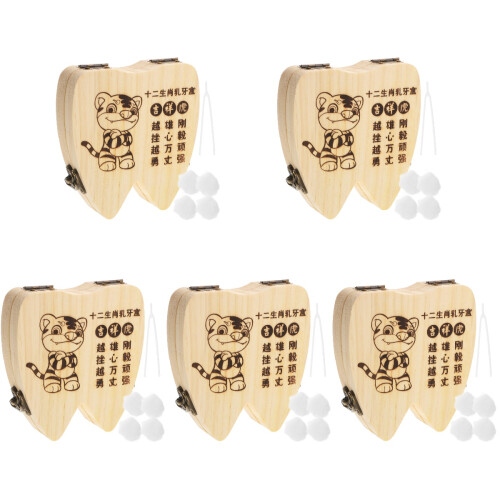 5Ensembles Boîte Collection Dents Bébé Bois Clair Transportable 1