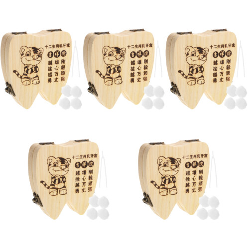 5Ensembles Boîte Collection Dents Bébé Bois Clair Transportable 2