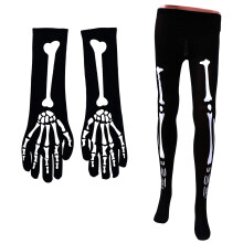 2Sets Damen Strumpfhose Handschuh Set Halloween Party Schädel