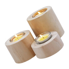 6Pcs Beige Wooden Candlestick Holders Glass Tea Light Candle Holders