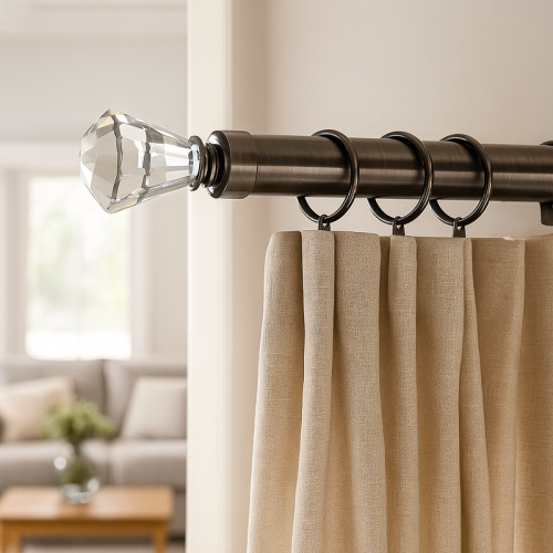 (160-300cm (5.2-9.8ft), Black Nickel) Extendable Crystal Curtain Pole Set with Sparkling Finials - Complete Kit with Brackets, Rings & Fittings