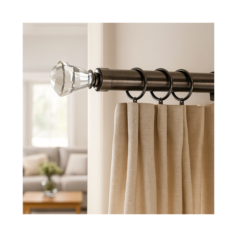 Imperial Rooms (160-300Cm (5.2-9.8Ft), Nickel) Extendable Crystal Curtain Pole Set With Sparkling Finials - Complete Kit With Brackets, Rings & Fittings Black