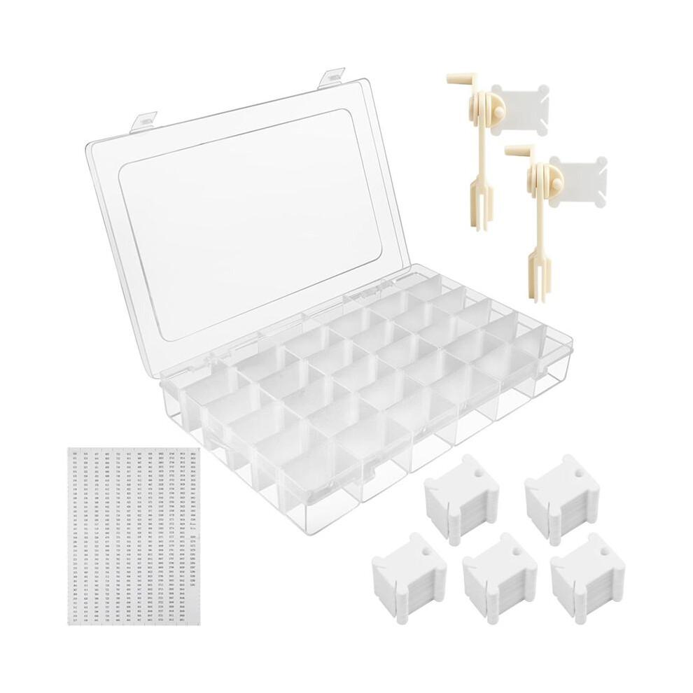 Embroidery Floss Organizer,1 Removable 36Compartments With 2 Bobbin Winder 200Pcs Embroidery Floss Bobbins For Diy Tauoh