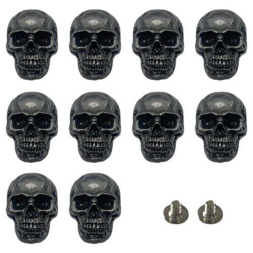 10 Pcs Skull Stud DIY Rivet Conchos for Leather Large  Decorative Buckle for DIY Crafts Making Ancient Silver
