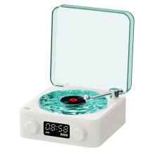 Nowy Retro Budzik Gramofon Audio Wysokiej Jakości Bezprzewodowy Mały Głośnik Przenośny Subwoofer Biały