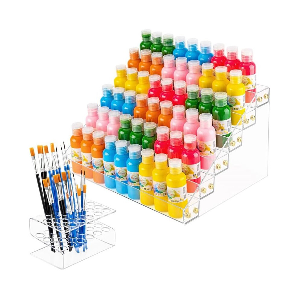 6-Tier Acrylic Paint Storage Box, 24-Slot Paint Brush Holder for Storing 2 Oz Paint Bottles, Paint Tubes