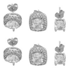 6Pairs Elegant Silver Earrings for Women Round Square Stud Earrings