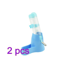 2Pcs Blue Plastic Hamster Feeder Water Bottle with Non-Skid Base