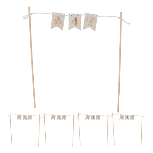 1Ensemble Accessoires Bois Gâteau 4 Ans Beige Pour Célébration Enfant