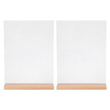 4Sets Transparent Acrylic Sign Holders Solid Beech Wood Base for Home
