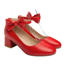 1Paar Modieuze Damesschoenen Mid-Heel Rood Met Strik En Hak