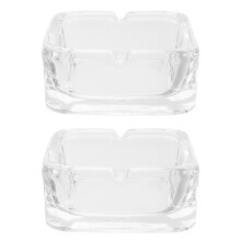 2Pcs Clear Glass Ashtray Square Design for Home Office Indoor Decor