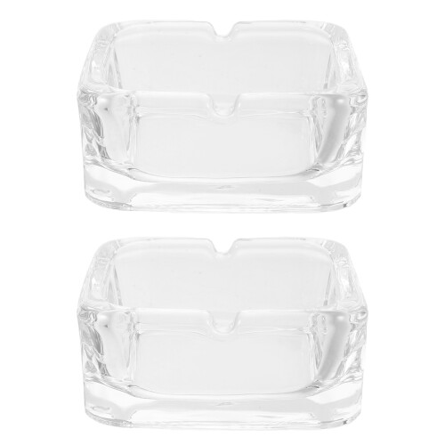 2Pcs Clear Glass Ashtray Square Design for Home Office Indoor Decor