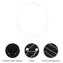 1Pc Golden Pearl Waist Chain Double Layer Metal Body Chain for Women