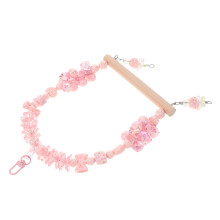 3Pcs Wooden Parrot Swing Perch Pink Beaded Cage Chewing Toy