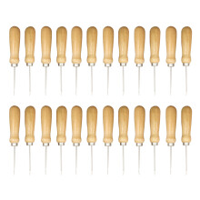 24Pcs Khaki Sewing Awls with Wooden Handle Sewing Craft Tool Kits