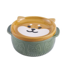 Cartoon Japanese Ceramic Cat Dog Noodle Bowls with Lids Cute Animal Soup Salad Fruit Bowl Kitchen Tableware A