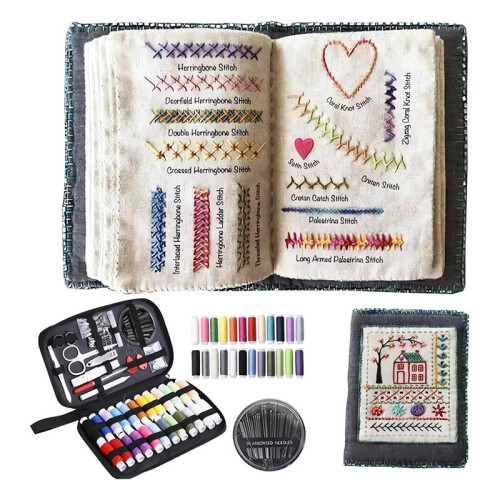 Embroidery Stitch Book Kit, Portable All Scenario Embroidery with Toolkit and Tutorial for Beginners and  Lovers