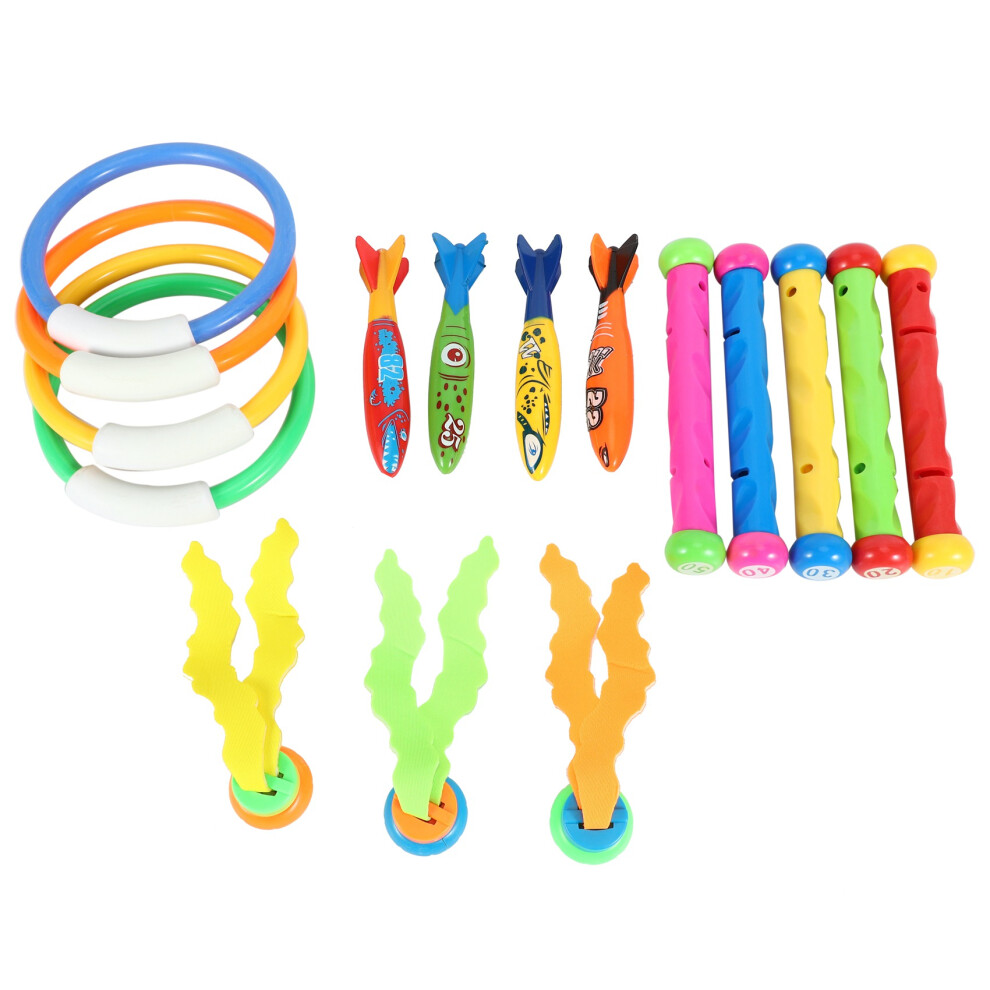 Diving Toys Underwater Sinking Swimming Pool Toy, Diving Rings & Sticks, Torpedoes, Water Grass, Dive Training Gift For Kids ( Pack Of 16 ) 4713657348970