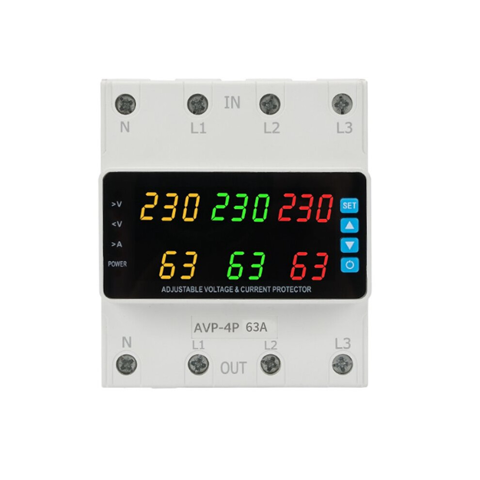 3 Phase 220-380V Voltage Relay 63A Changeover Overvoltage/Undervoltage/ Overcurrent/Phase Loss Protection Keep 4712574169613