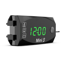 LCD Display Voltmeter Waterproof IP67 Digital Clock for Motorcycle Scooter Car Boat 3-in-1 Thermometer,Green Light