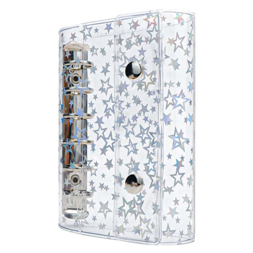 A7 Budget Binder Cover Clear PVC 6 Ring Binder Glitter Star Refillable Notebook Shell Protector with 2 Snaps 1