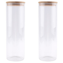 Glass Storage Containers Set of 2 71Oz Tall Spaghetti Jars with Bamboo Lids - Kitchen Food Storage Canisters for Pasta