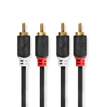 Stereo-Audiokabel | 2x RCA Hane | 2x RCA Hane | Guldplaterad | 2,00 m | Rund | Anthrazit | Låda