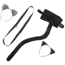 5Sets Black Cat Ears Tail Collar Set Cosplay Hairband Photo Props