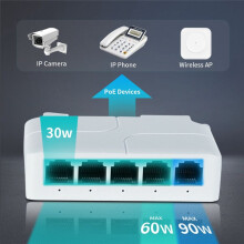 Extension POE 5 10/100 Mbps 1 Entrée 4 Sorties Répéteur de Commutateur Réseau Prise en Charge IEEE802.3af/At/Bt pour Commutateur PoE NVR IPC 1