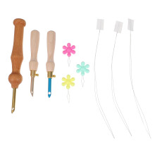 1Ensemble Outils Broderie Punch Aiguilles Bois Ajustables Multi-Usage