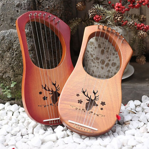 7 String Lyre Harp Wood String Instrument with Carry Bag Extra String Set and Accessaries Style B 2