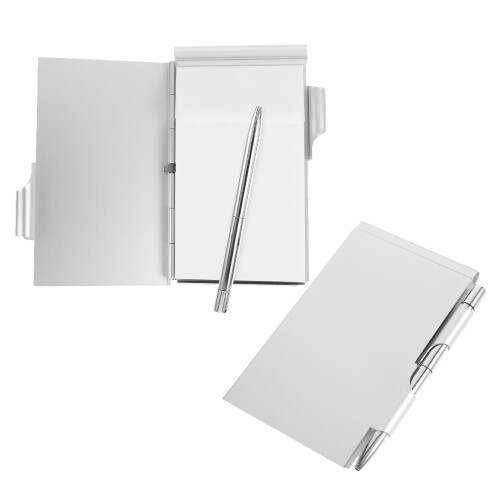 2Pcs Silver Aluminum Notebook and Pen Compact Portable Mini Notepad