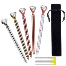 5 Pcs Crystal Diamond Ballpoint Pen,Metal Ballpoint Pen Office Supplies,With 5 Ballpoint Pen Refills, 1 Black Velvet Bag, Black Ink