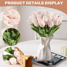 30Pcs Artificial Tulips Flowers Real Touch Tulips Fake Holland PU Tulip Bouquet Latex Flower White Tulip(Light )