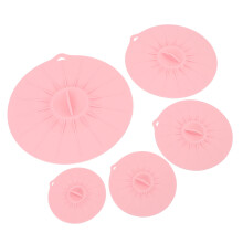 Set di 5 pezzi di coperchi in silicone rosa per microonde