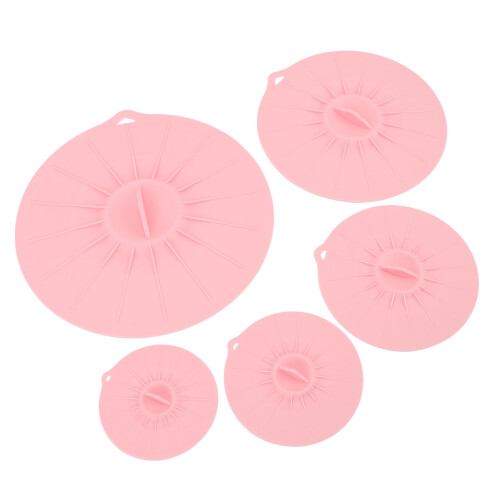 Set di 5 pezzi di coperchi in silicone rosa per microonde