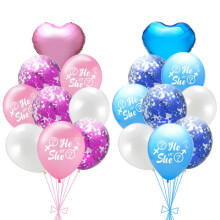 (He Or She-Set A-18Pcs) Reveal Gender Baby Party Decoration Latex Sequin Balloons Set Supplies Party