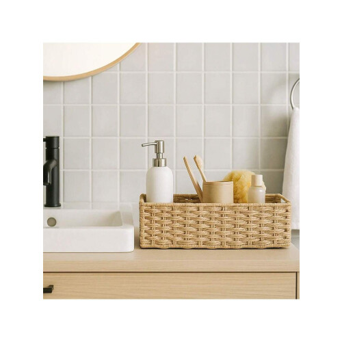 Woven Seagrass Storage Baskets Fabric Lined 2