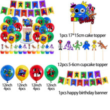 (26PCS) Rainbow Friends Theme Birthday Party Supplies Balloon Banner Decor Toppers Cake
