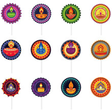 (Style A, 24PCS) Theme Cake Diwali Topper Flags Paper Party Decoration Use For Celebrations