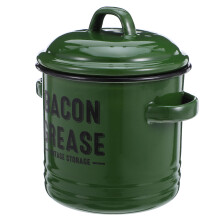 Kitchen Oil Pot Green Enamel Iron Grease Holder with Lid