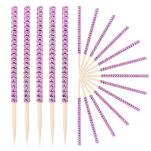 24Pièces Bâtons Multifonction Bois Violet Strass Pour Gâteaux