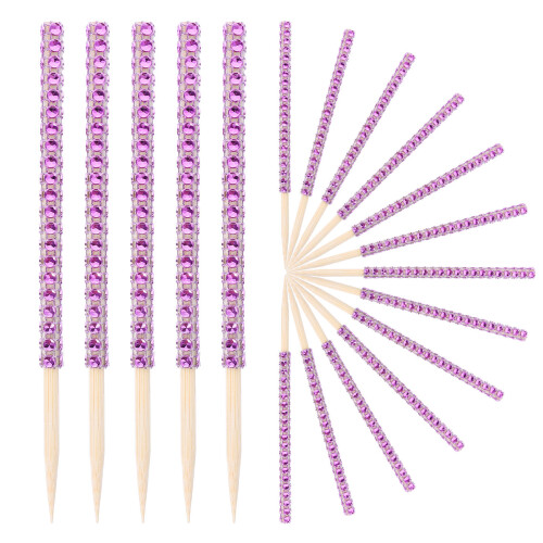 24Pièces Bâtons Multifonction Bois Violet Strass Pour Gâteaux
