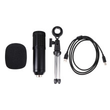 1Ensemble Microphone Pour Ordinateur Avec Pied Ajustable Noir