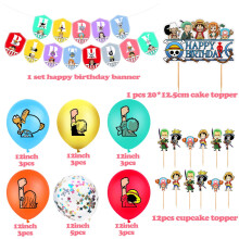 (Set 2-34pcs) One Piece Theme Birthday Party Supplies Decoration Kids Topper Balloons Banner