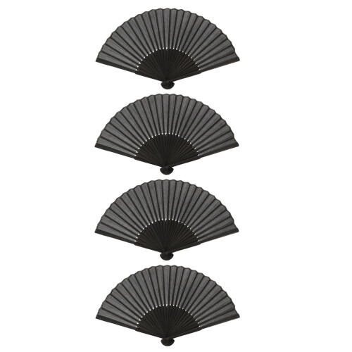 4Pièces Éventail Chinois Noir Bambou Décoratif