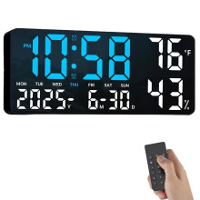 13.8in Large Digital WallClock with Remote Control,Dual Alarm with LED Screen Dispaly,Night Light,Humidity,Date,Week