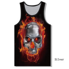 (Silver,Tag2XL=US L)Gráfico Estampado 3D Calavera Para Hombres Gimnasio Chaleco Muscular Camisa Deporte Fitness Prendas para el torso