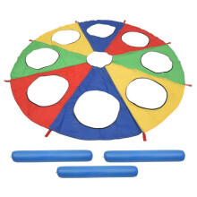 Rainbow Parachute Parachute 6 Feet, Parachute Outdoor Game (W Mouse) Activity Toy with 3x Air Sticks 2M